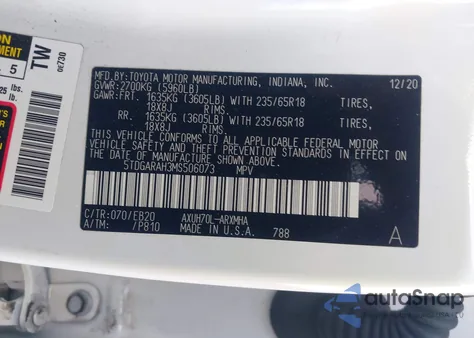 2021 Toyota Highlander Hybrid Xle z USA, uszkodzony, nr VIN 5TDGARAH3MS506073